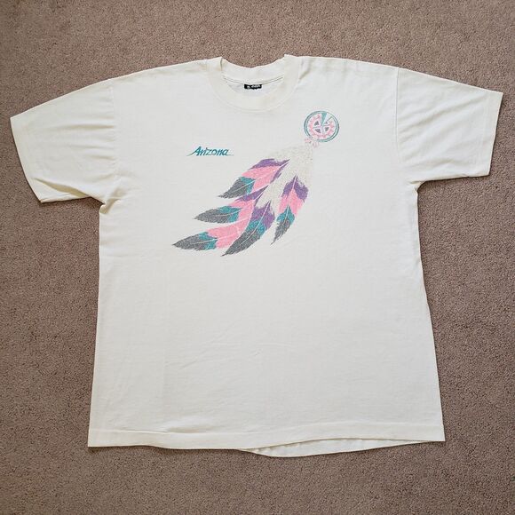 Vintage 90s AZ Dream Catcher Sz XL Single Stitch USA Made Whitr Feather T-Shirt - Picture 2 of 8